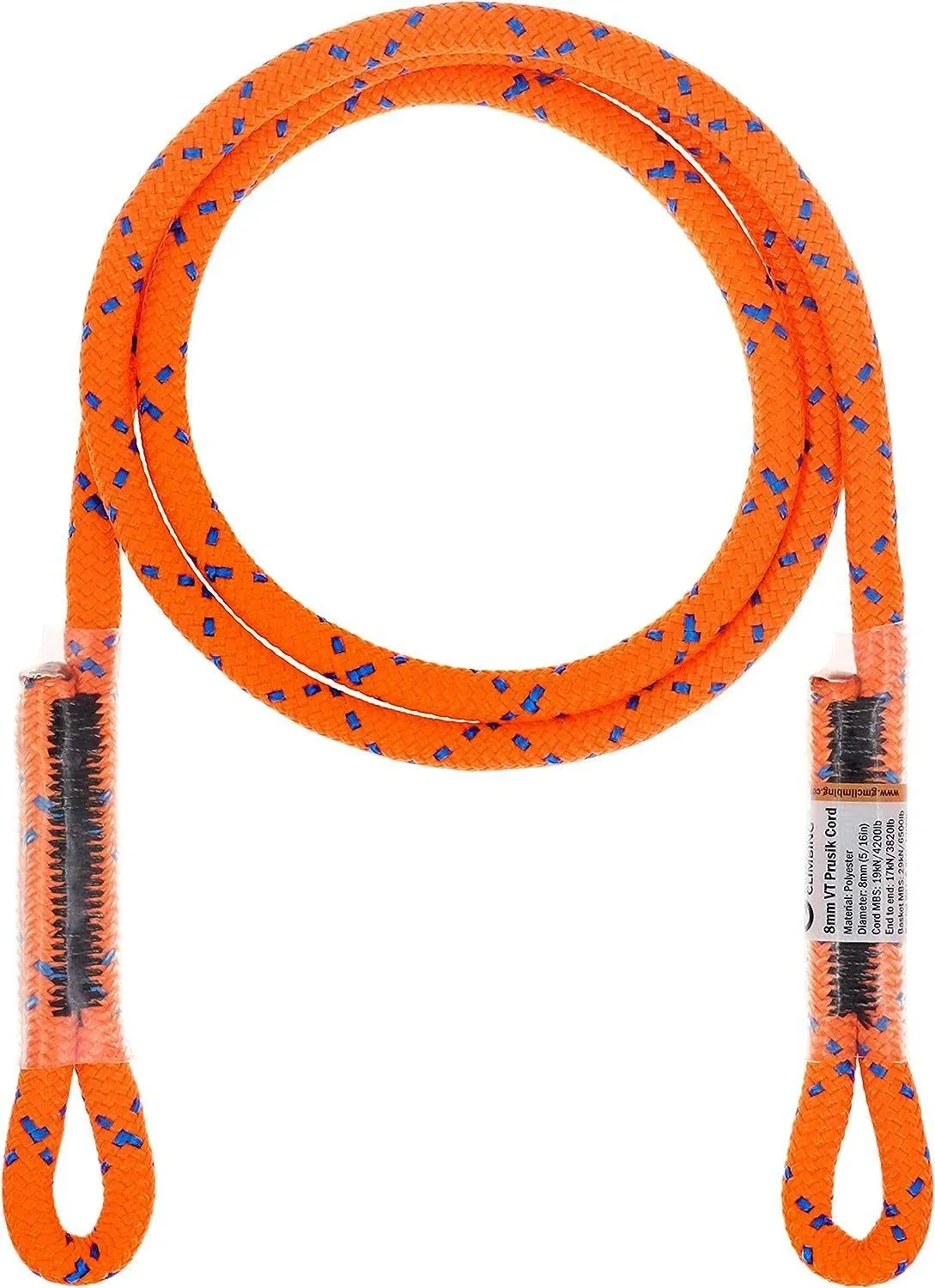 GM CLIMBING 8mm (5/16&#034;) Prusik Swen Eye-to-Eye Fluorescent Orange-45 inch 