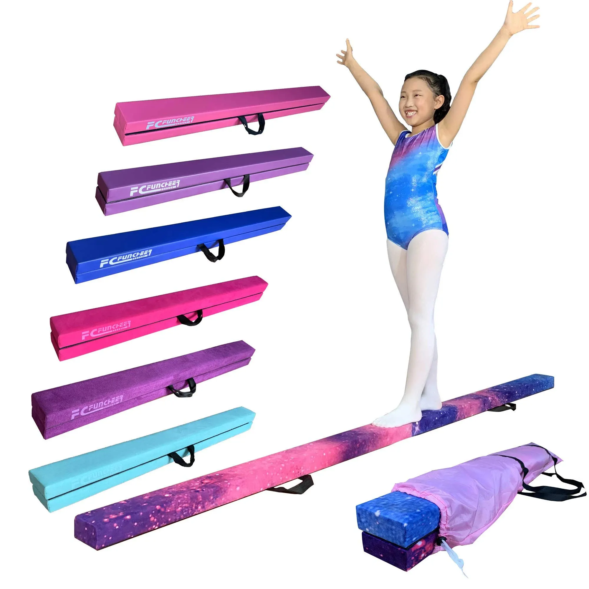 FC FUNCHEER 8FT Folding Gymnastic Beam,Wood core Floor Beam,Durable Faux Sued...