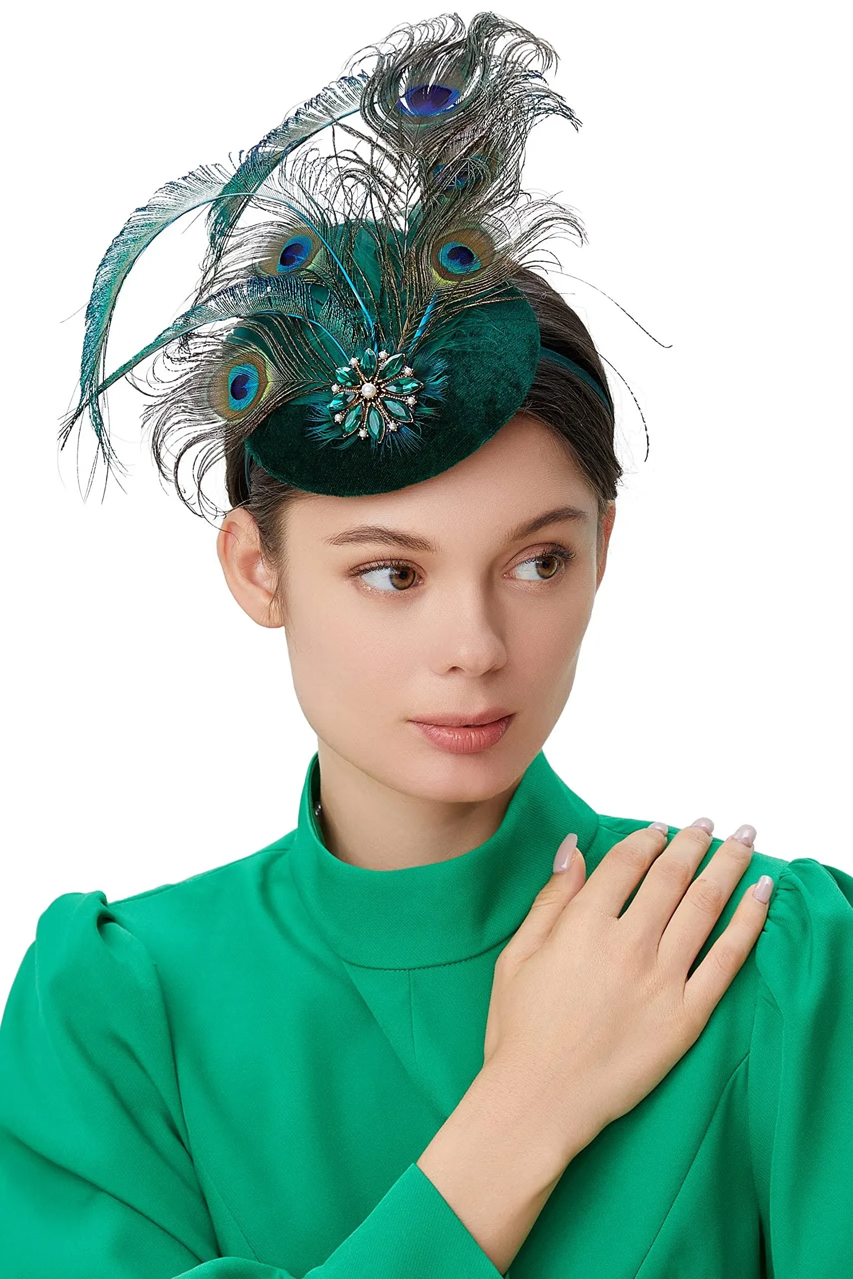 BABEYOND Fascinator Hat Tea Party Kentucky One Size, Peacock-5 