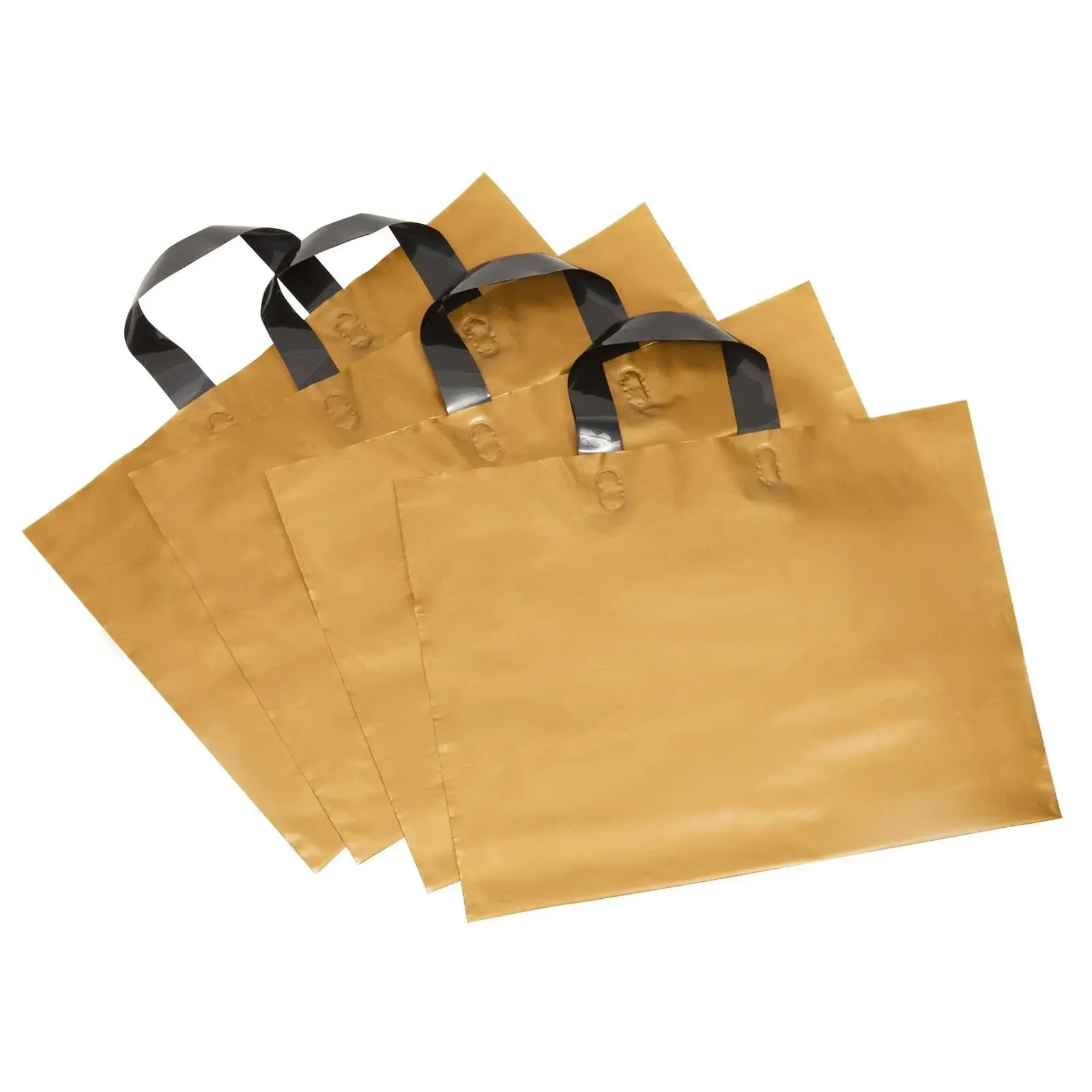 60 Pack Gold Plastic Shopping Bags for Small Business 16x12 Boutique Merchandise Bags with Handles for Retail