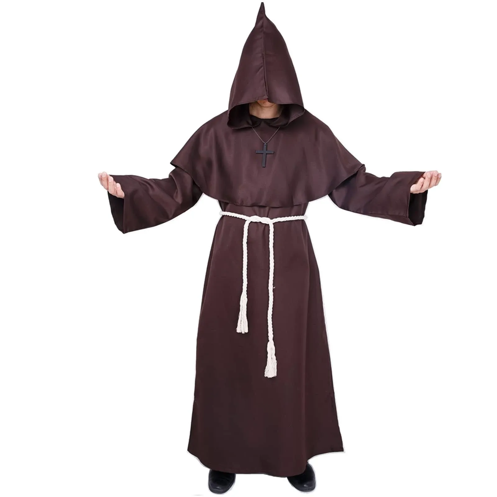 Myir JUN Monk Robe Medieval Friar Monk Priest Hooded Robe Cloak Halloween Tunic Hooded Uniform Monk Costume Cosplay Costume