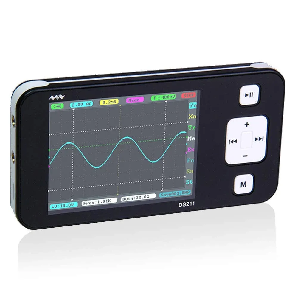 MINIWARE Pocket Oscilloscope DS211, Portable Oscilloscope Mini Size Handheld, Built-in Rechargeable Battery, 1 Channel, 200Khz Bandwidth, Entry Level Oscilloscope for Beginner