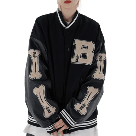 Bagilaanoe Women Mens Varsity College Jacket Baseball Bomber Jacket Vintage Casual Streetwear Coats