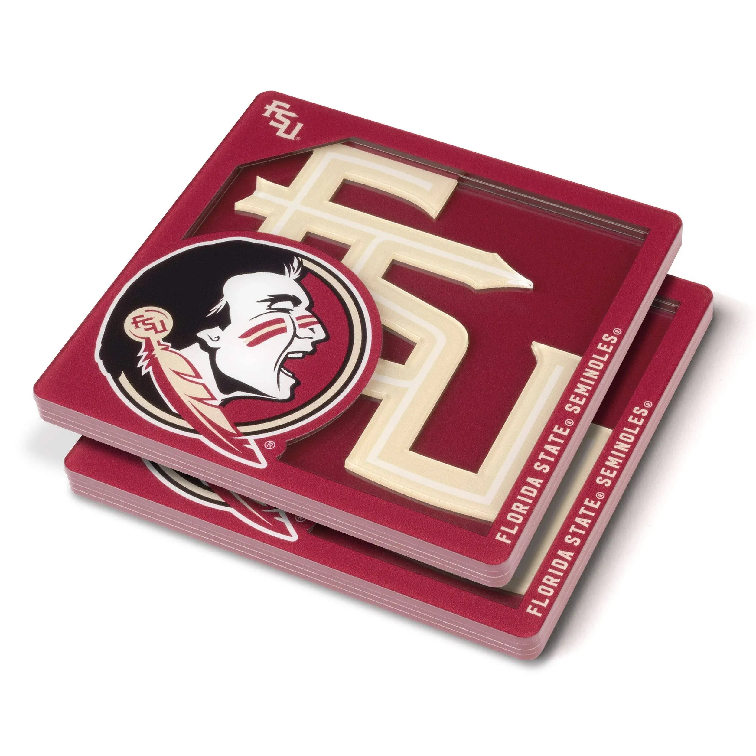 Sportula Florida State Seminoles 3D Logo Series Coasters 2-Pack Acrylic Team Colors Bottle/Can Holder