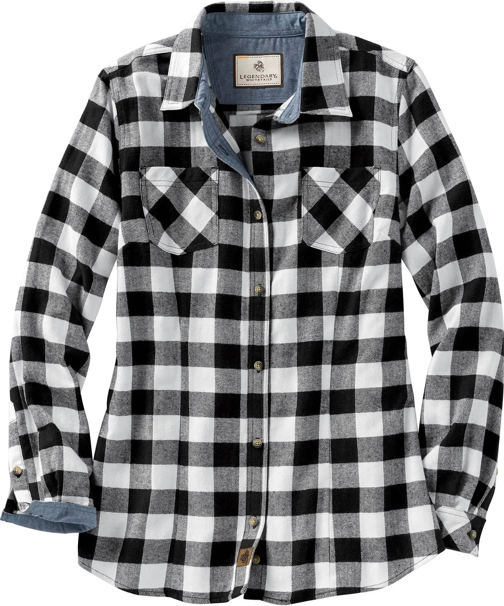 Legendary Whitetails Women's Cottage Escape Flannel Shirt White Buffalo Check Large Cotton