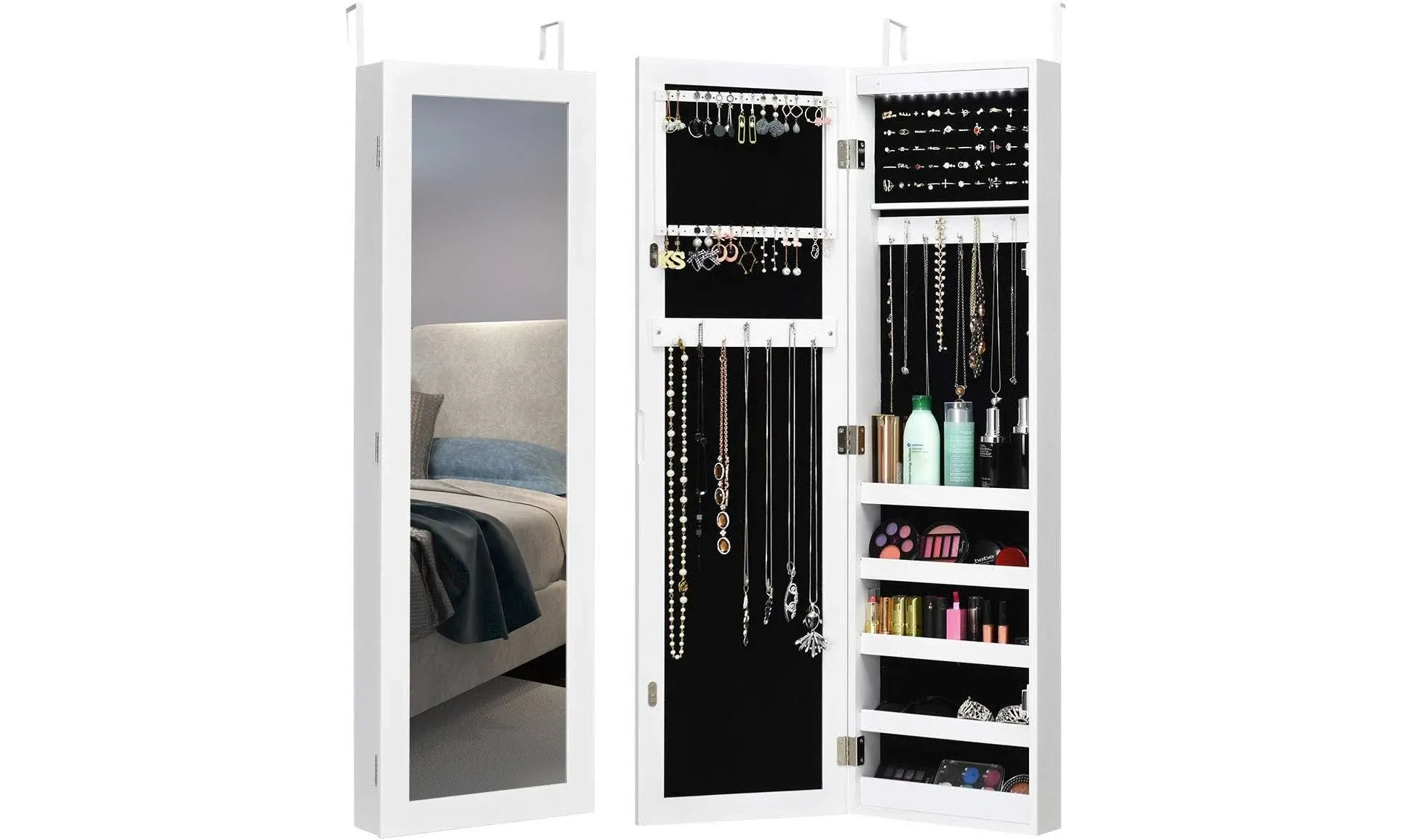 Costway Wall & Door Mounted Mirrored Jewelry Cabinet