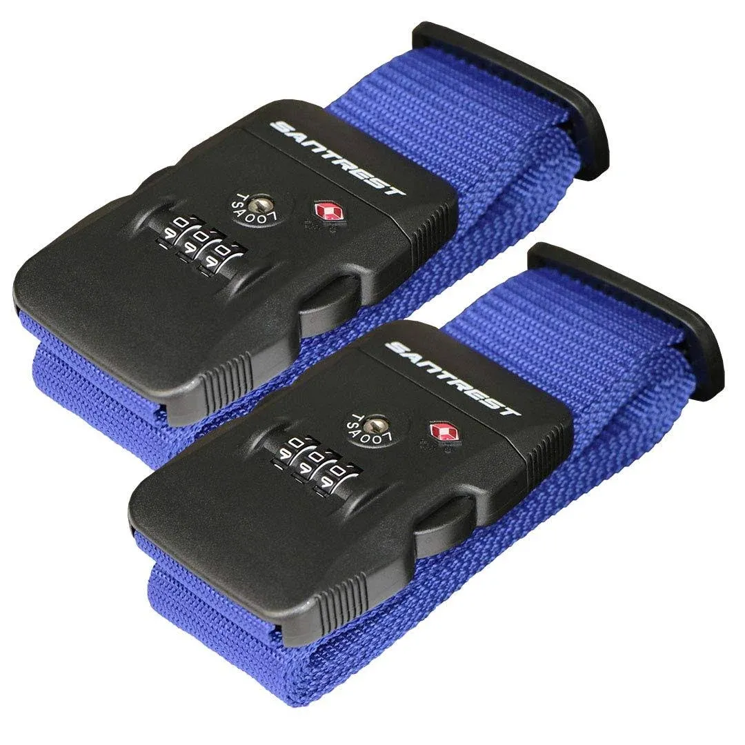 SANTREST Travel Luggage Strap Adjustable Suitcase Packing Belt with TSA Combination Lock(Blue 2 Pack)