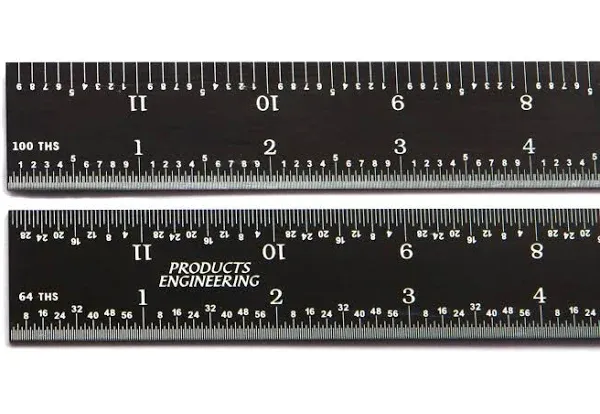 PEC Tools 24" 5R rigid black chrome,"High Contrast" machinist ruler with markings 1/10", 1/100", 1/32" and 1/64"