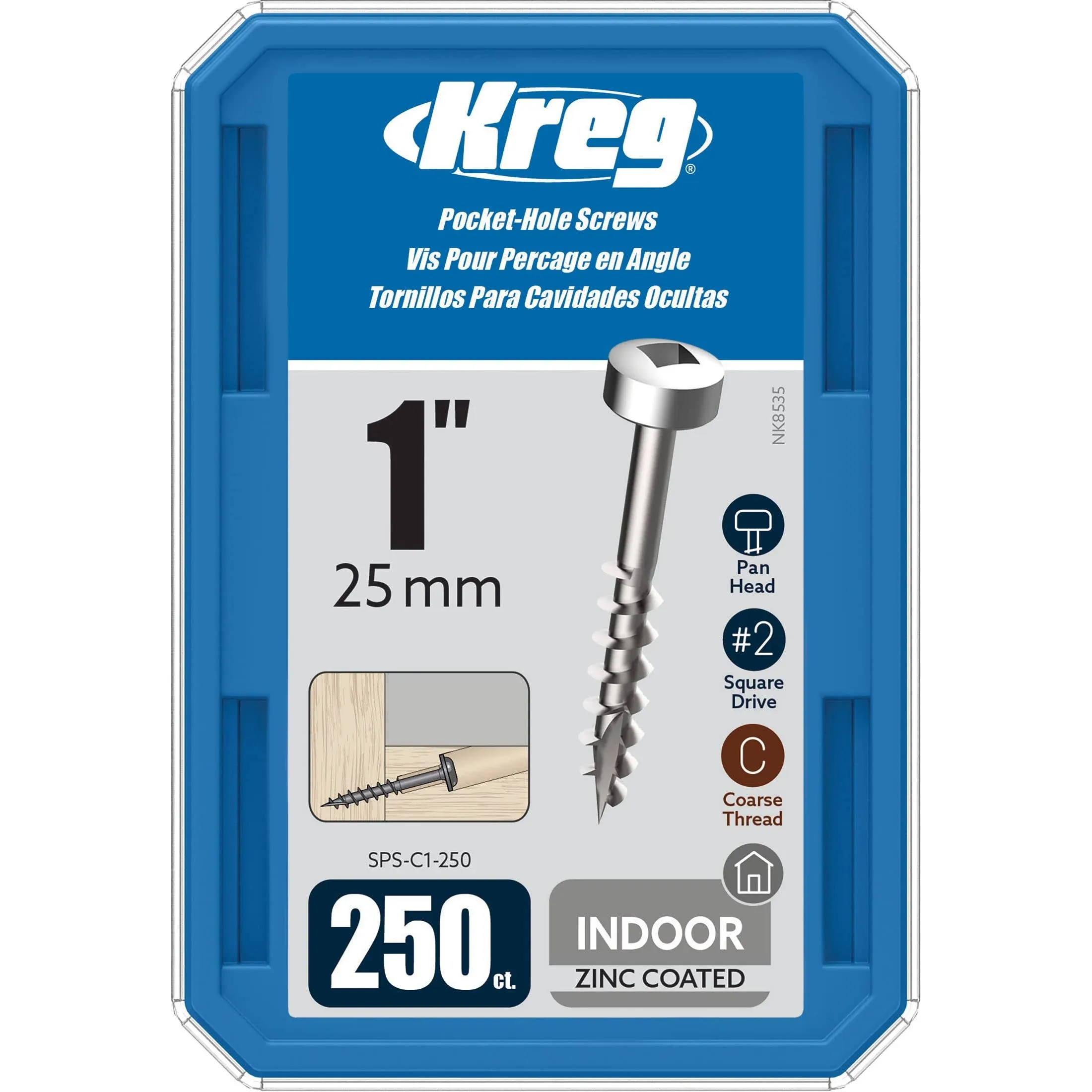 Kreg Sps-c1-250 1" #7 Coarse Thread Pan Head Pocket Screws