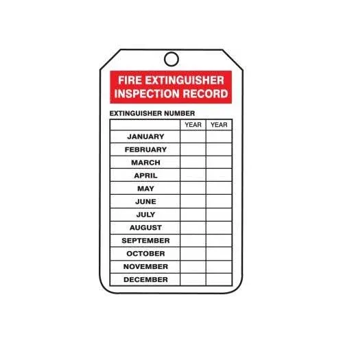 Accuform "FIRE Extinguisher Inspection Record" Pack of 25 Mini PF-Cardstock Tags, 4.25" x 2.13", PF-Cardstock, Red/Black on White, TRM101CTP