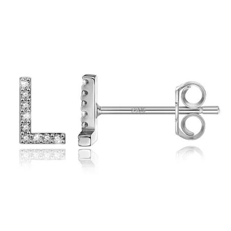 IEFSHINY Initial Earrings Small Alphabet Earrings for Kids 14K White Gold Plated CZ Hypoallergenic Tiny Initial Letter Studs Earrings for Women Little Girls