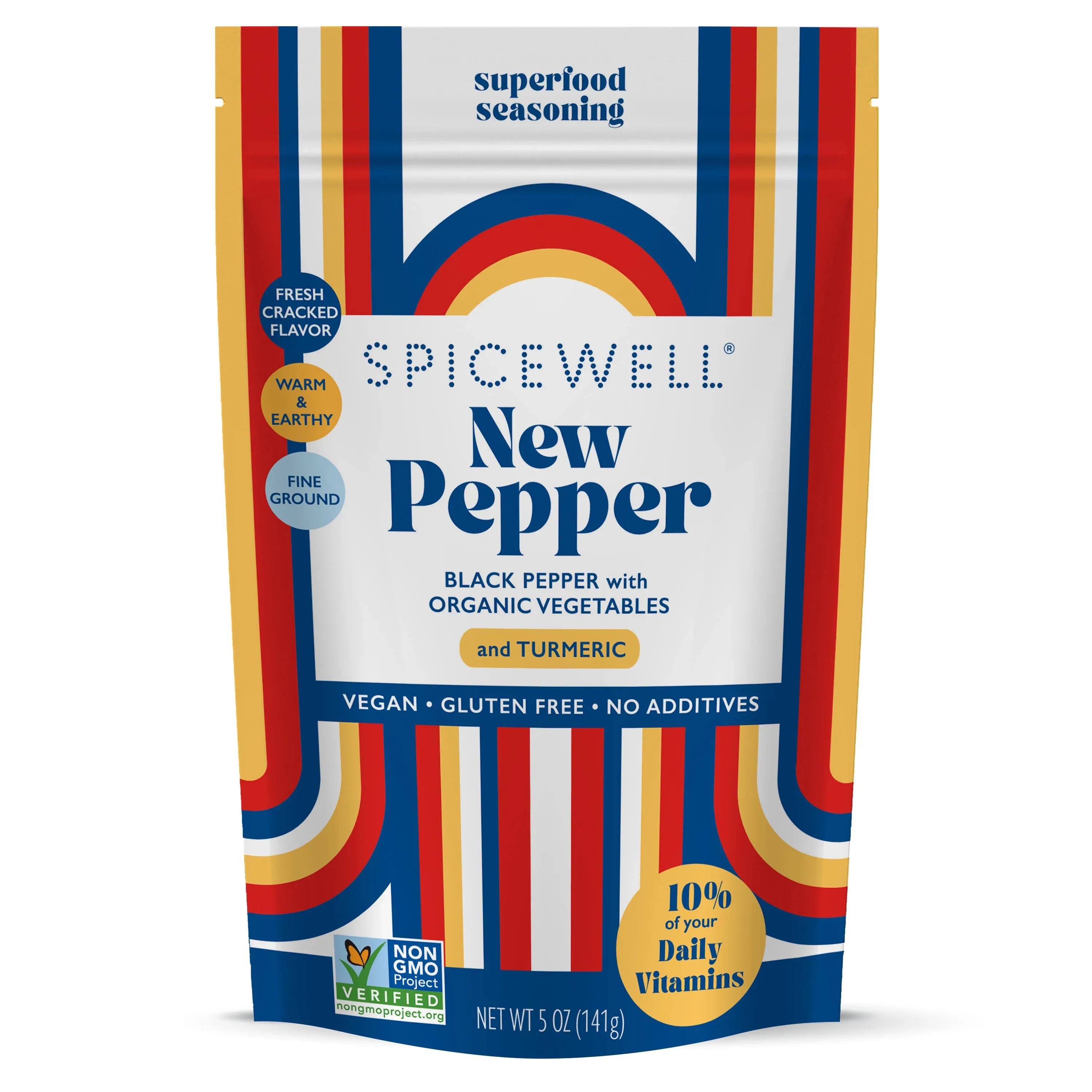 Spicewell New Pepper | Ayurvedic Black Pepper infused with Turmeric and 21 Plant-Based Vitamins and Minerals, Fine Ground Warm Black Pepper, 5oz Pouch