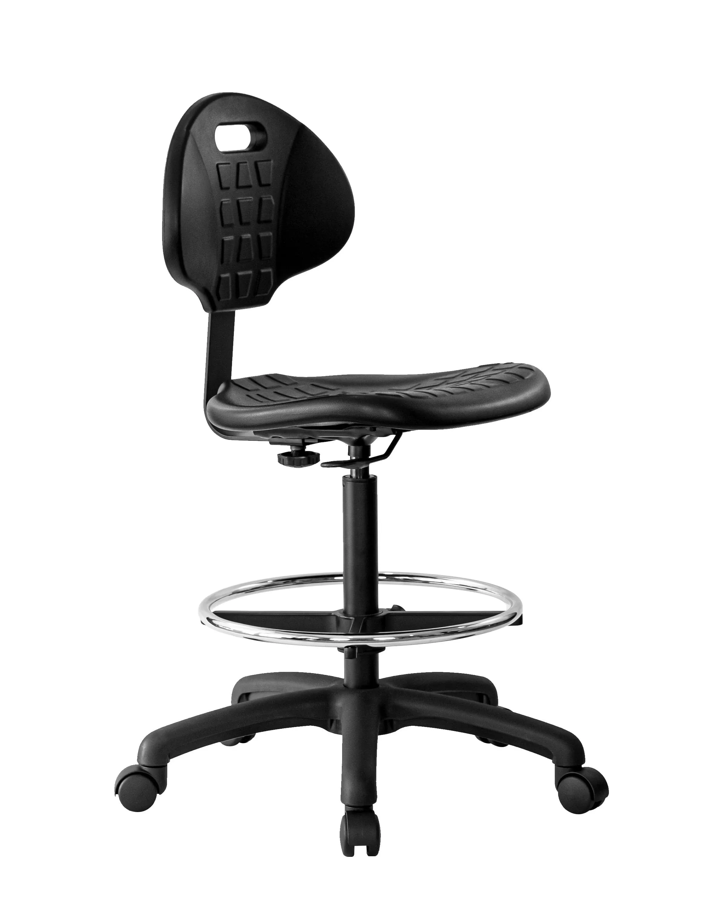 CHAIR MASTER-Black Polyurethane Tall Drafting Stool-Seat Height 23 -33  with Footring