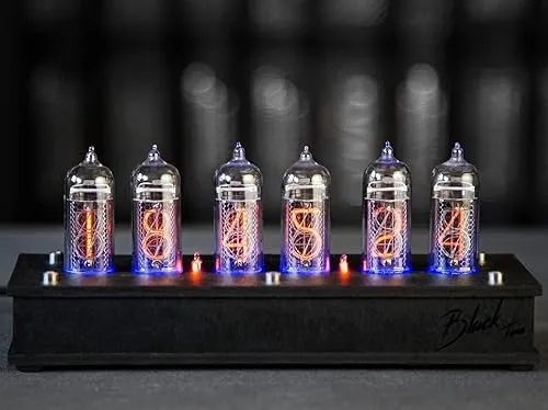 Handmade Nixie Tube Clock 6X IN-14 - Made in Ukraine - Vintage Retro Table Clock - Wooden Desk Nixie Tube Clock - Black