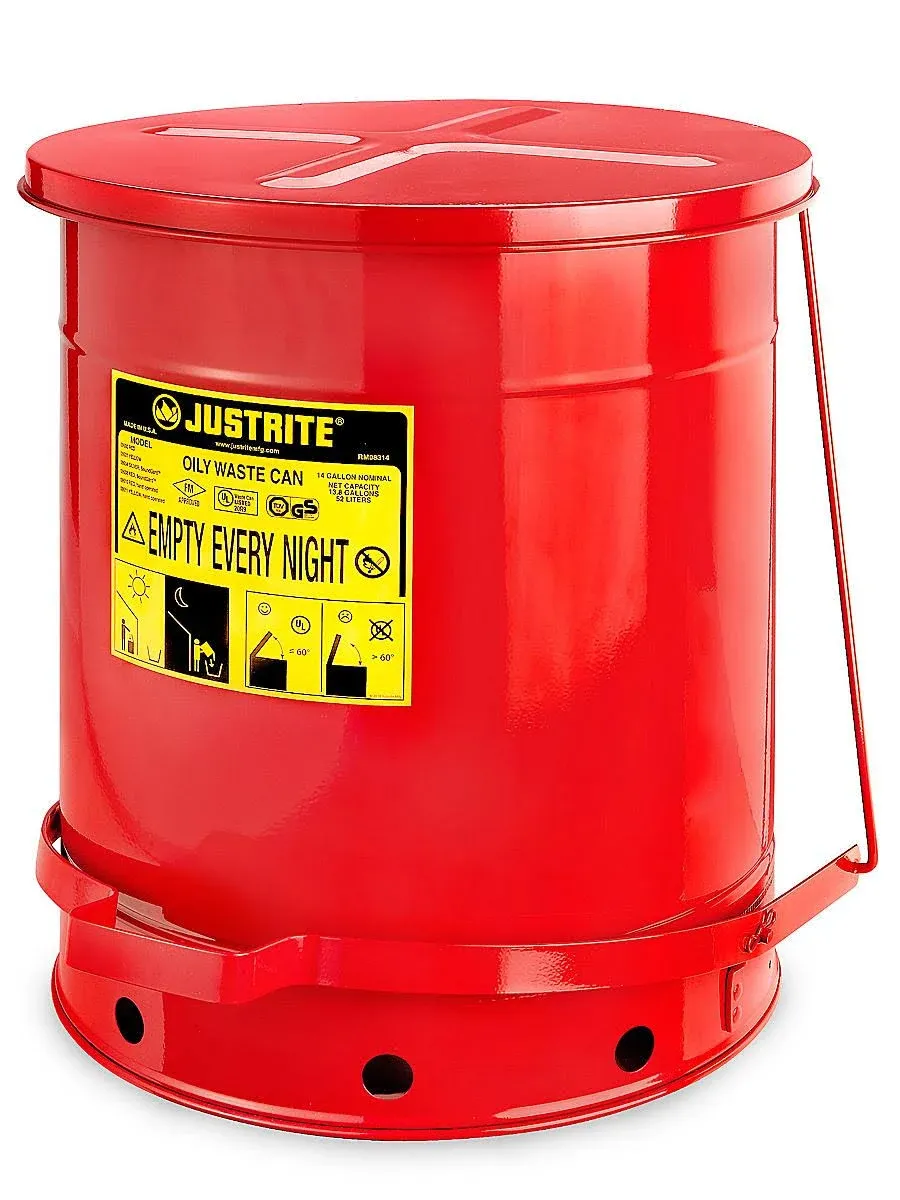 Justrite 14 Gallon Oily Waste Can, Red - 09500