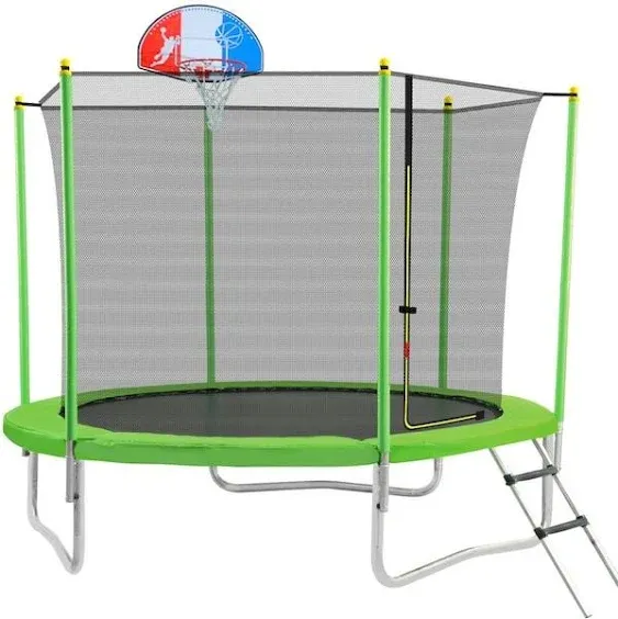 Unbranded 10 ft. Round Trampoline for Kids with Safety Enclosure Net, Basketball Hoop and Ladder CUU-0047AAF