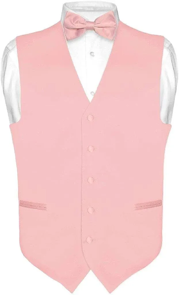 Vesuvio Napoli Men's Dress Vest & Bowtie Solid Dusty Pink Color Bow Tie Set for Suit or Tuxedo, Size: Medium