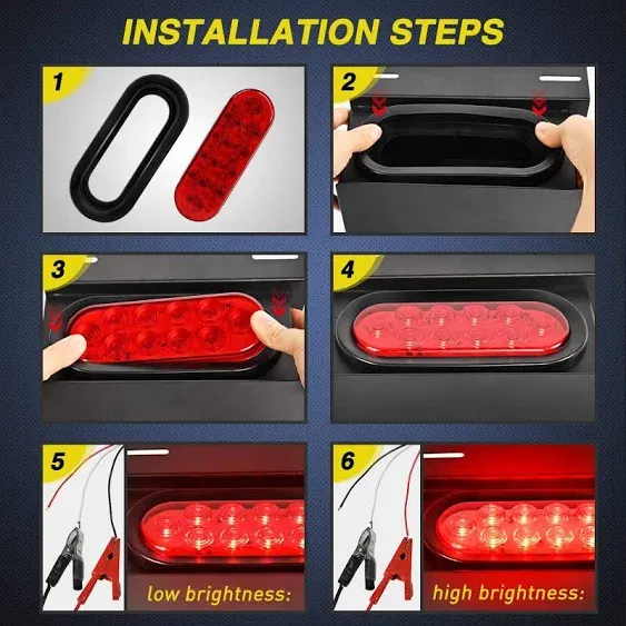 6 Inch Oval Red White LED Trailer Tail Lights (2 Pairs)