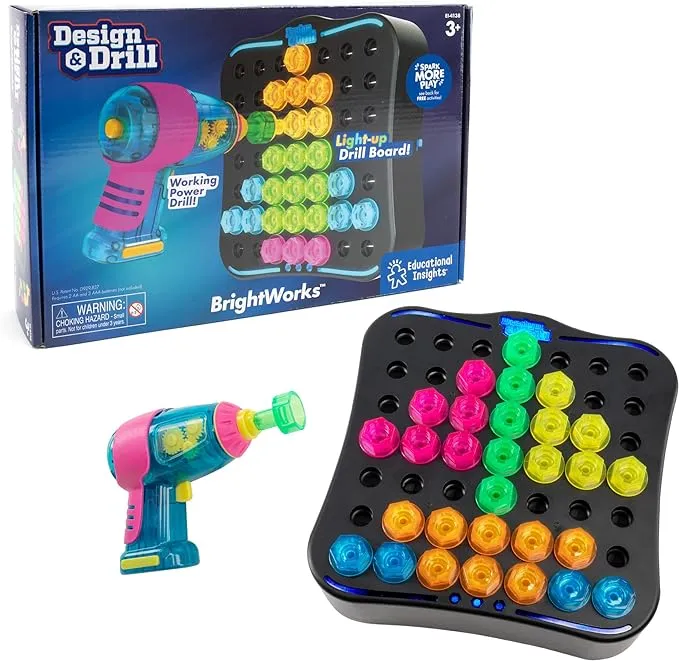 Educational Insights Design & Drill Brightworks, STEM Learning with Toy Drill, 53 Pieces, Ages 3+