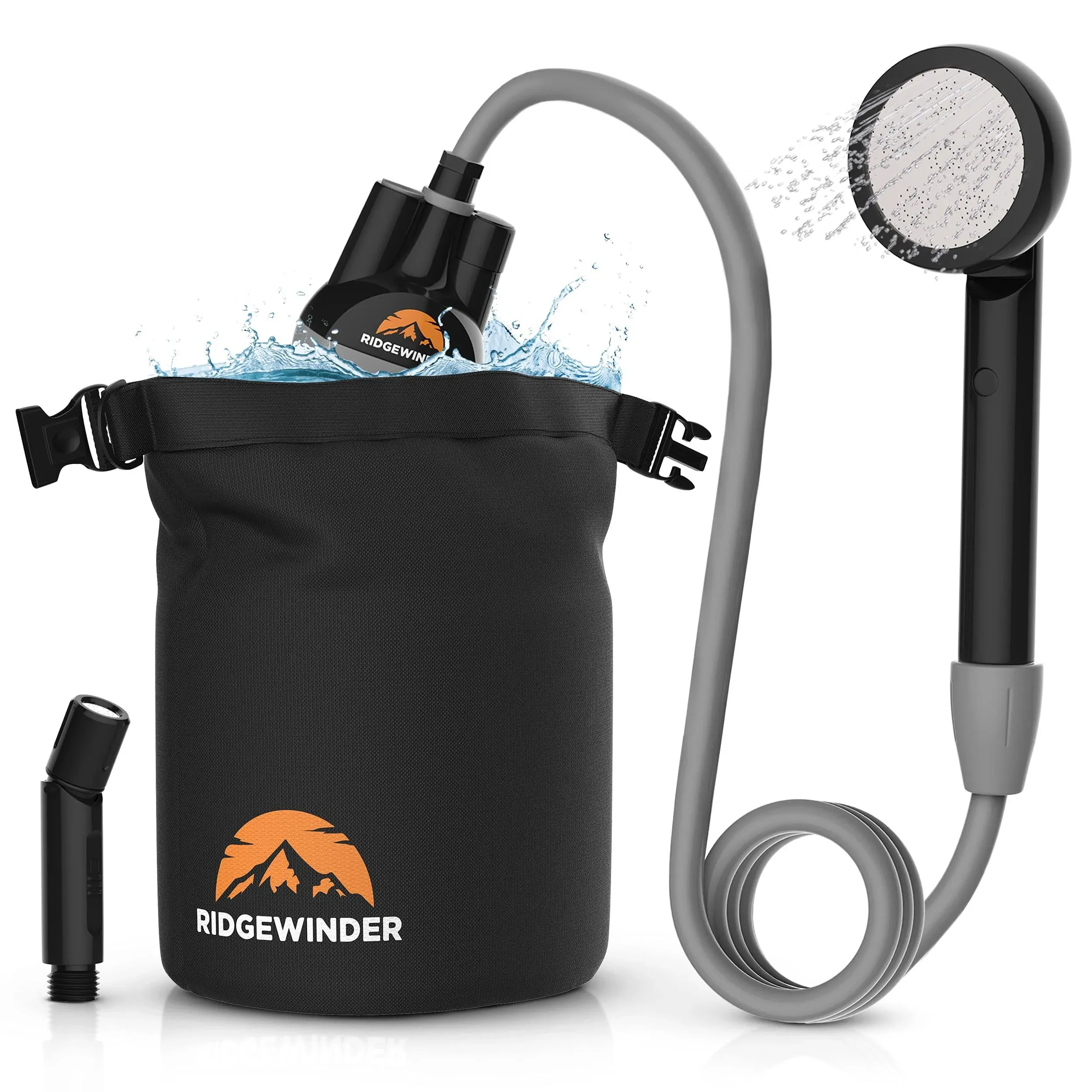 Ridgewinder Portable Shower for Camping with Dry Bag - Camp Shower with Rechargeable Battery and Included 10L Dry Bag for Water Storage. Complete