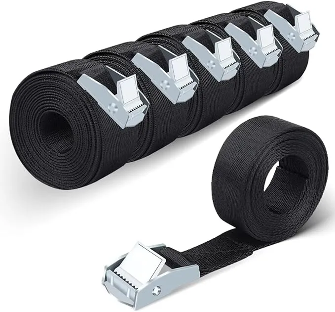 6 Pack Lashing Straps 6.5ft x 1" Tie Down Straps Up to 1500lbs,Heavy Dust Lashing Secure Strap Adjustable Cam Buckle Straps for Motorcycle, Cargo, Trucks,Trailer,Luggage Black