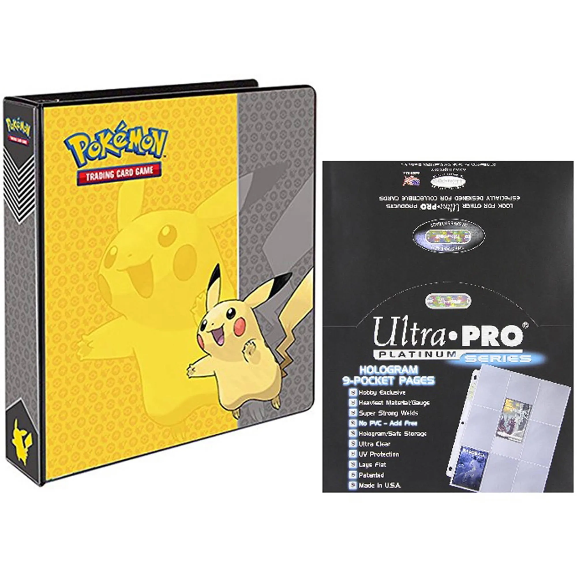 Ultra Pro Pokemon Pikachu 2" 3-Ring Binder Card Album with 100 Platinum Series 9-Pocket Sheets