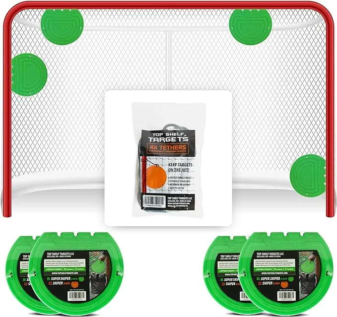 Top Shelf Targets Combo Pack Magnetic Shooting Targets for Hockey and Lacrosse Training with FREE package of TETHERS 4 pack and Fast USPS Priority Mail Shipping