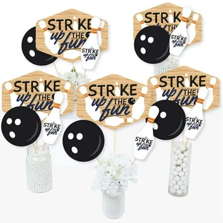 Big Dot of Happiness Strike Up the Fun - Bowling - Birthday Party or Baby Shower Centerpiece Sticks - Table Toppers - Set of 15