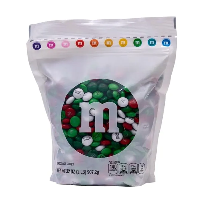 M&M’S Christmas Bulk Candy, 2 Pounds, Holiday Color & Designs for Christmas Snacks & Treats, Candy Dish, and Holiday Parties