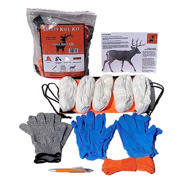 Big Game Hunting, Vac-Sealed, Field Dressing Kit: 5-Pack Game Bags, Cut Gloves, 4 Other Back Country Essentials - Light Weight