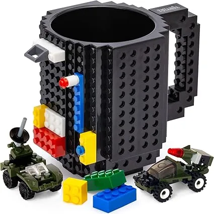 Build on Brick BPA-Free Creative Cups for Kids - Building Block Mug DIY Idea with Building Bricks, 16OZ (Black)