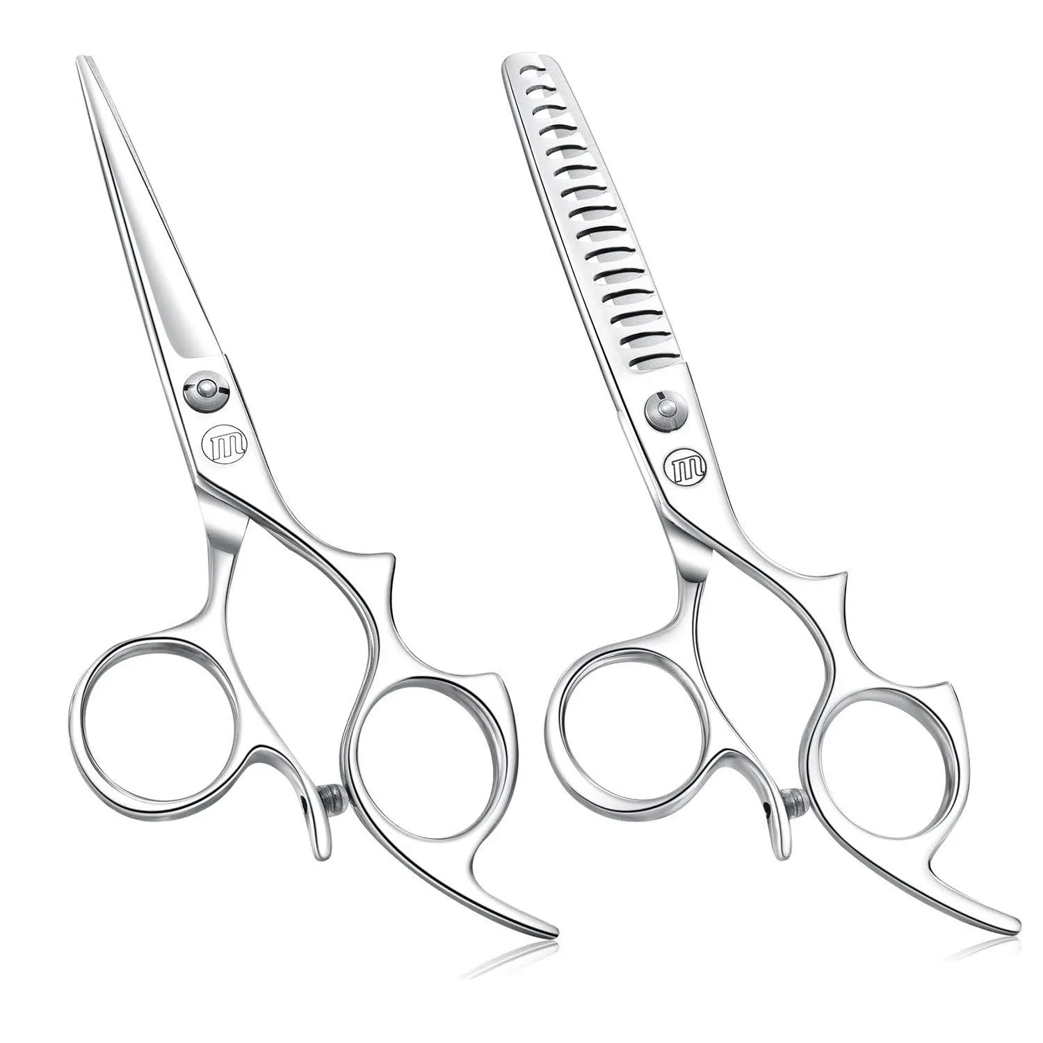 Moontay 5.5" Hair Cutting Shears Set with Large Finger Holes, Professional Barber Stylist Thinning Shears, Salon Hair Cutting Scissors, 440C Japanese Stainless Steel, Silver