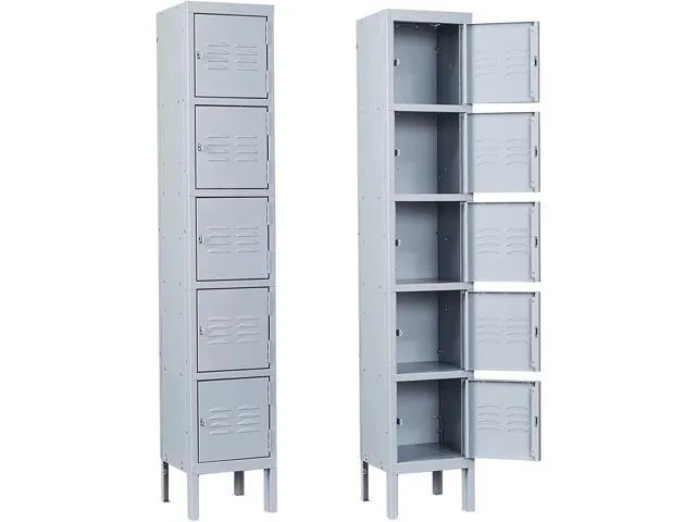 Metal Lockers for Employees with Lock, Employees Locker Storage Cabinet with 5 Doors, Tall Steel Storage Locker for Gym, School, Office