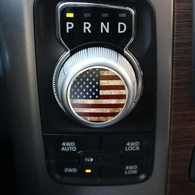 Gear Shift Switch Knob Cover Aluminium Dial Shifter Trim Plate for Dodge Ram 1500/2500, Dodge Durango, Chrysler 300/200/Pacifica & Voyager (American Flag A)