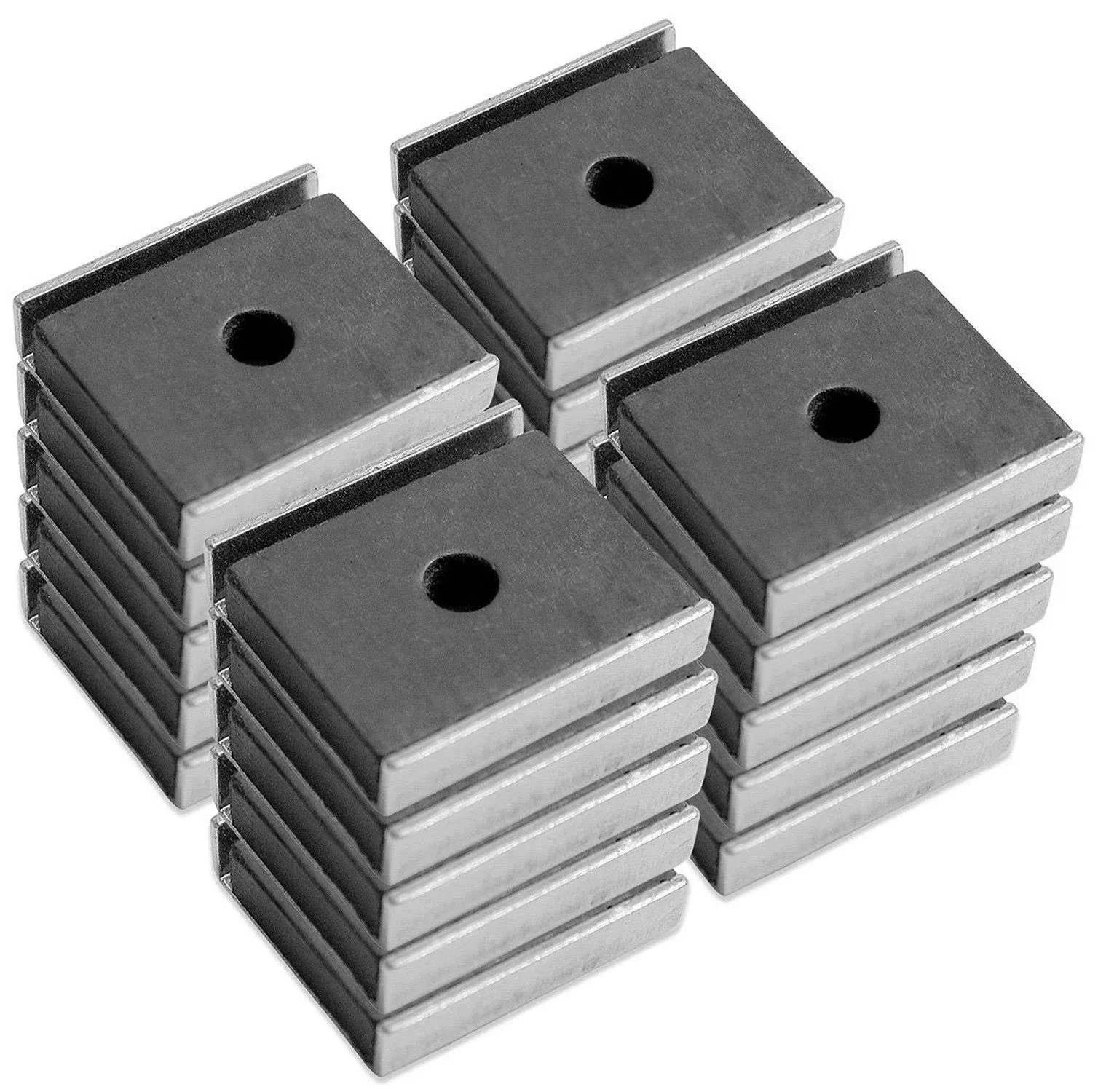 Master Magnetics Ceramic Latch Magnet Assemblies - Rectangular with Center Hole, Zinc Plated, 1" Length, 0.875" Width, 0..25" Height, 7 Pound Pull, Silver, Pack of 20, CA403CNX20