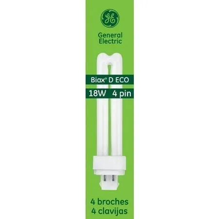 GE Lighting 97596 (4-Pack) 13-Watt CFL Plug-In Double Biax Ecolux Light Bulb 3500K 900 Lumens T4 shape G24q-1 4-pin base