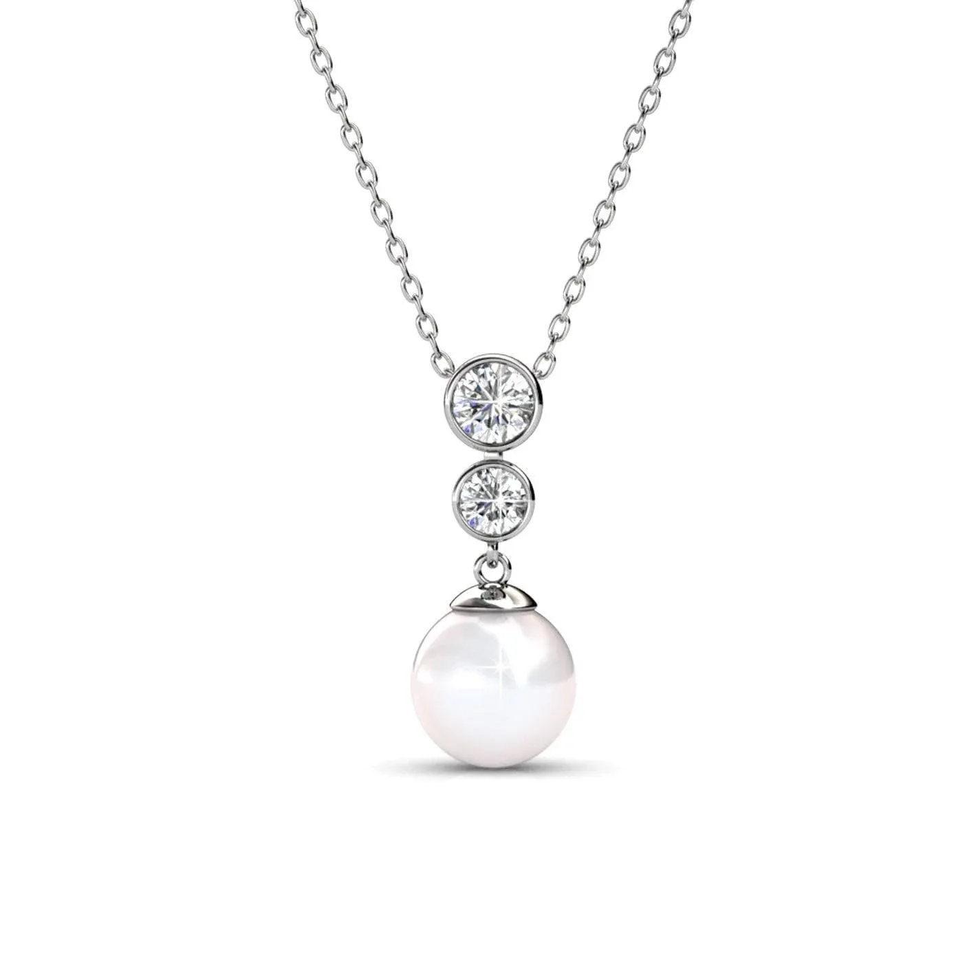 Cate & Chloe Genevieve Sweet Pearl Pendant Necklace, Women's 18k White Gold Plated Necklace with a Solitaire Pearl & Round Cut Crystals, Silver Pendant Drop Necklace for Women