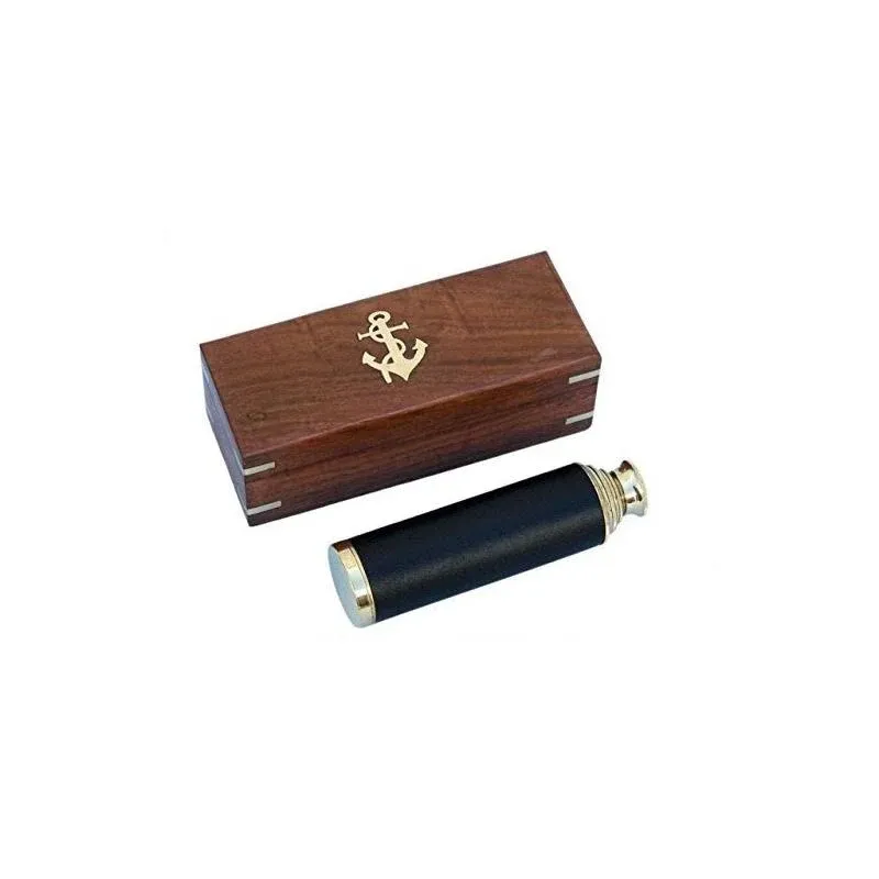 Hampton Nautical Captain&#039;s Brass/Leather Spyglass Telescope with Rosewood Box...