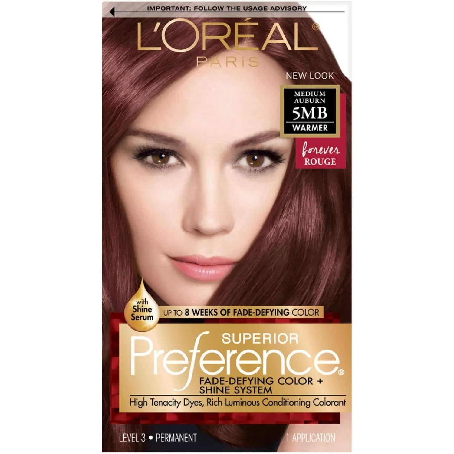 L'Oreal Paris Superior Preference Fade-Defying + Shine Permanent Hair Color, 5MB Medium Auburn, Pack of 1, Hair Dye