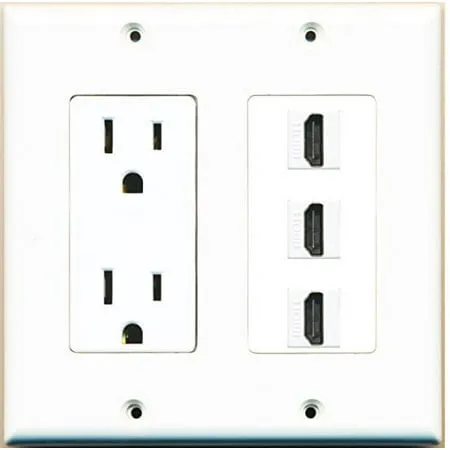 RiteAV - 15 Amp Power Outlet 3 Port HDMI Decorative Wall Plate - White