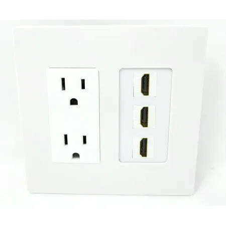 RiteAV - 15 Amp Power Outlet 3 Port HDMI Decorative Screwless Wall Plate - White