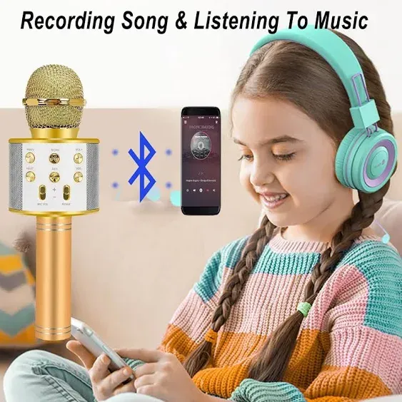 Kids Karaoke Microphone for Singing: Bluetooth Karaoke Microphone Wireless - Perfect Christmas Birthday Gifts for 2 3 4 5 6 7 8 Year Old Girls Toys