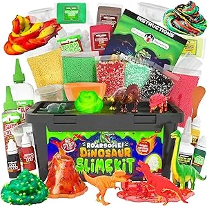 Original Stationery Dinosaur Slime Kit, Glow in The Dark Slime Making Kit for Boys, Create Lava, Blood and Dino Poop Slime, Fun DIY Slimey Dino Scene, Fun Christmas and Thanksgiving Gift, Ages 8-12