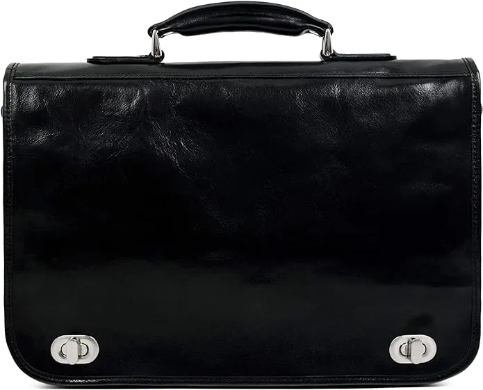 Time Resistance Leather Briefcase Laptop Bag - Illusions, Black