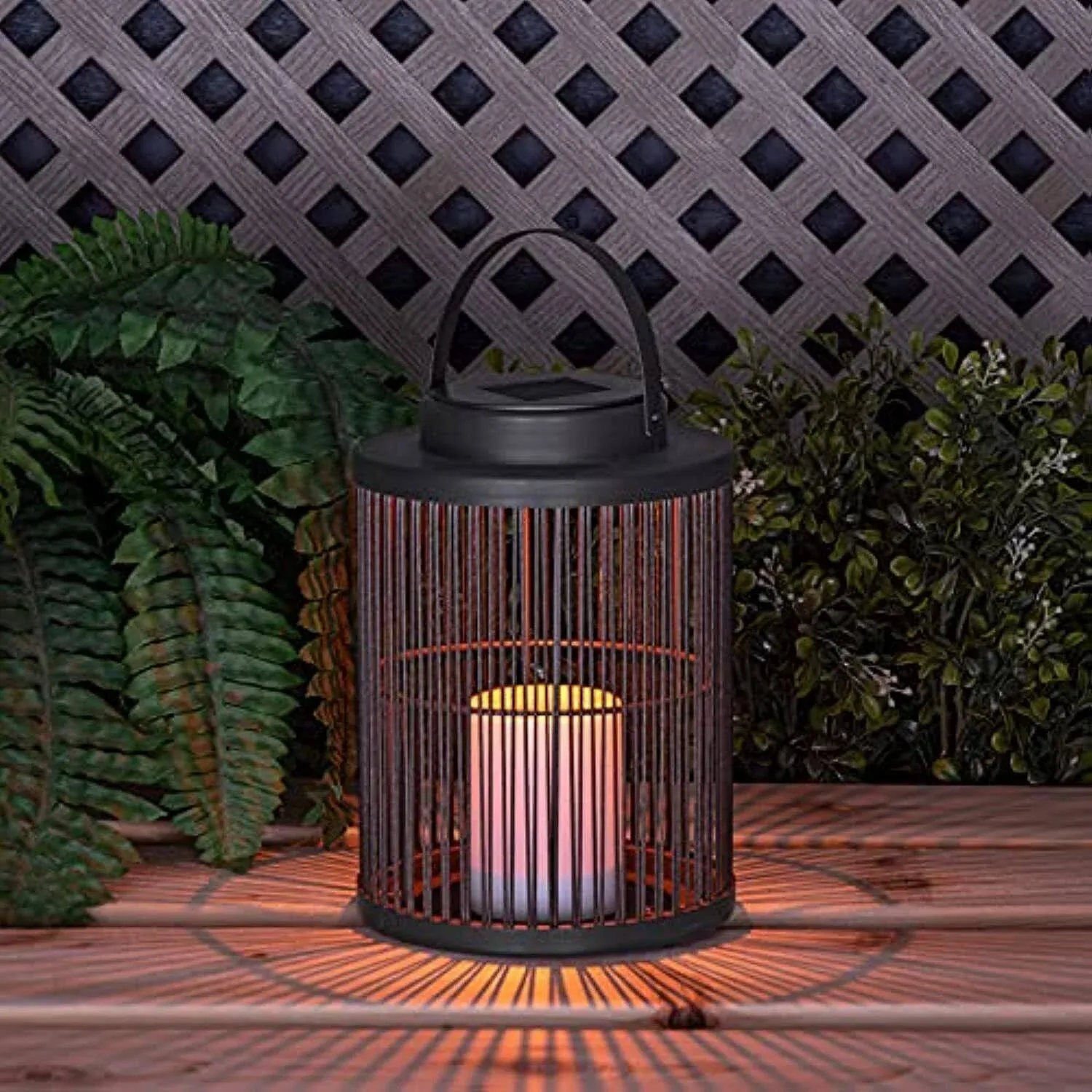 Sterno Home Hanging Rattan Basket Solar LED Light Flameless Candle Lantern, 10.0", Black