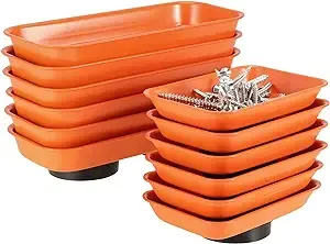 JEUIHAU 12 Packs Magnetic Tray, Stainless Steel Magnetic Parts Tray, Orange Magnetic Tool Tray for Collecting Wrenches, Screws, Bolts, Nuts, Small Parts, 3.6 x 2.4/5.9 x 2.5 Inches