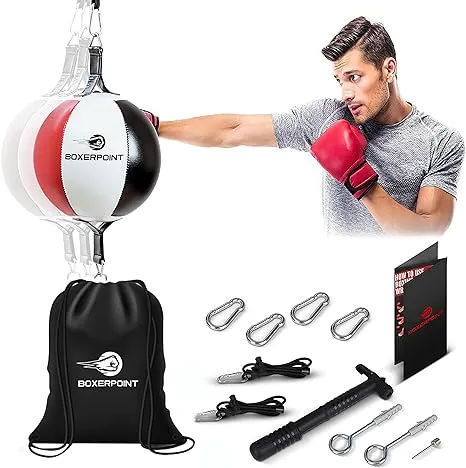 Double End Bag Boxing Ball - PU Leather Double End Boxing Speed Bag - Punching Bag with Adjustable Cords Carry Bag, Pump, Installation Kit - Double Ended Punch Bag - Boxing Accessories