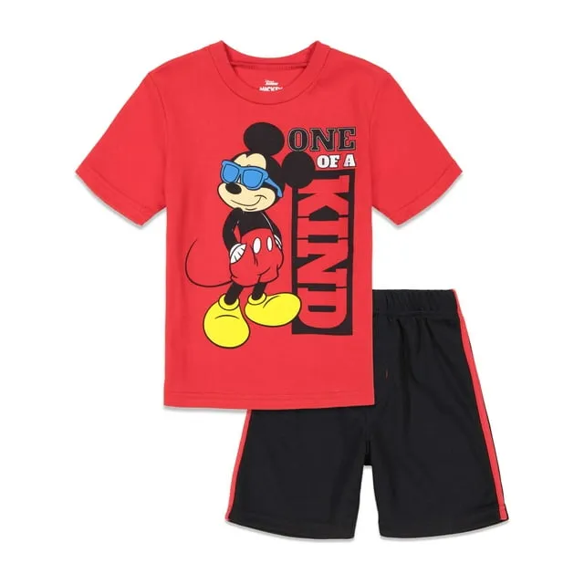 Disney Mickey Mouse Toddler Boys Athletic T-Shirt Mesh Shorts Outfit Set Infant to Big Kid