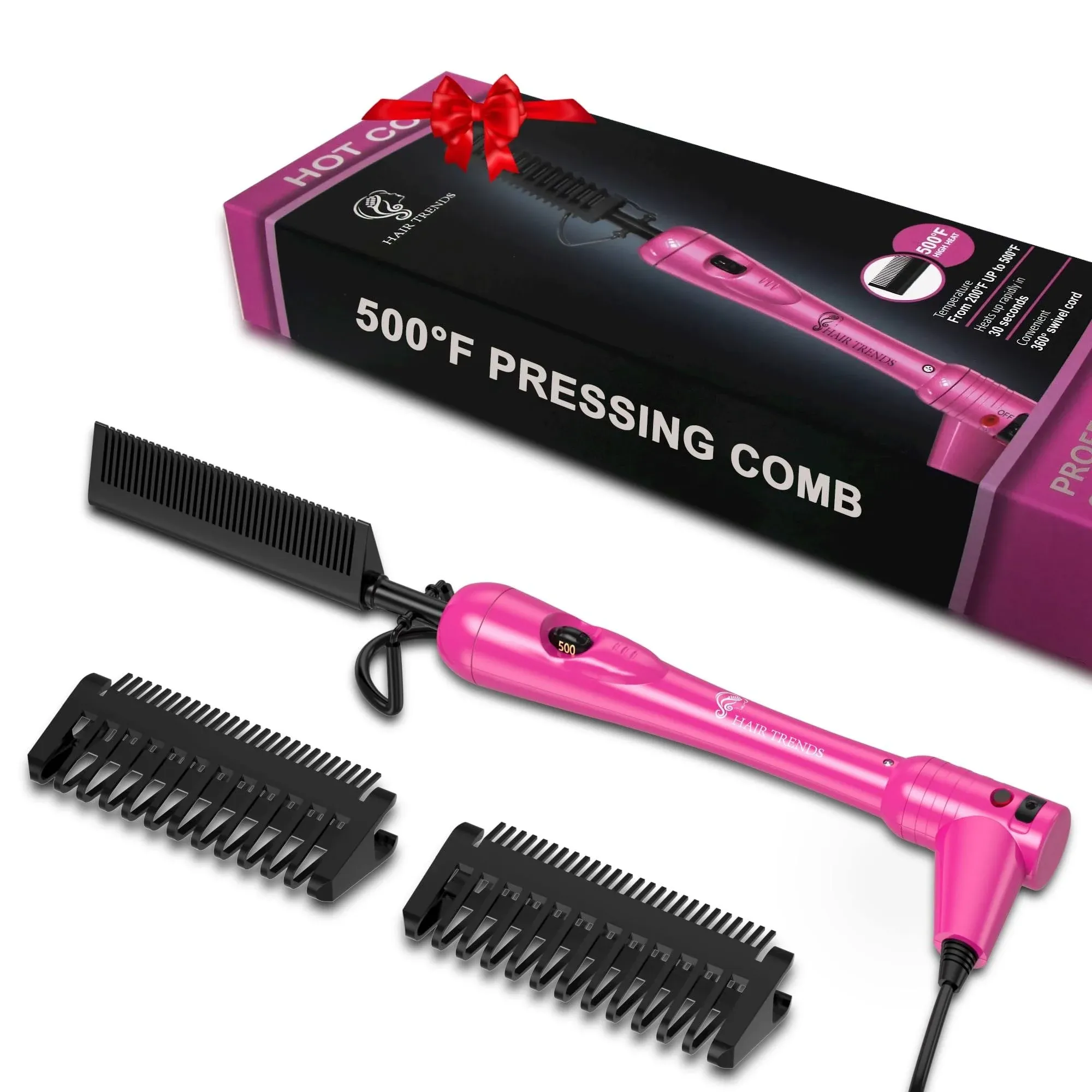 Mini Pinkish Hot Comb 500 Degree, Dual Voltage Electric Pressing Comb for Black Hair, Portable Ceramic Straightening Comb, Anti-Scald Plug in Hot Comb Hair Straightener for Wigs, 4C Hair & BeardMini Pinkish Hot Comb 500 Degree, Dual Voltage Electric Pres