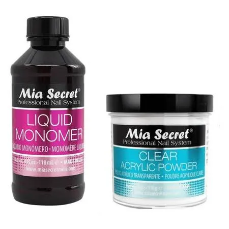 Mia Secret Professional Liquid Monomer 4 oz + Clear Acrylic Powder 4 oz Nail System